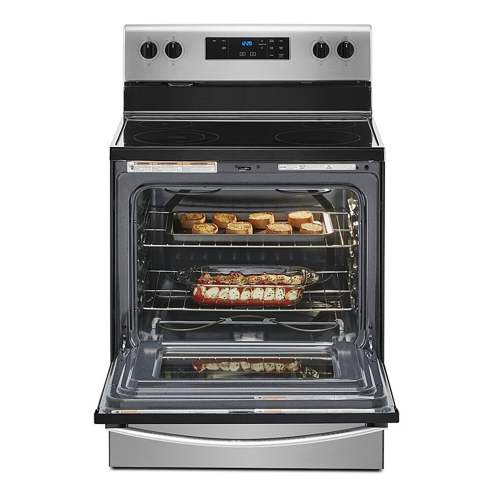 Left. Whirlpool - 5.3 Cu. Ft. Freestanding Electric Range with Keep Warm Setting - Stainless steel.