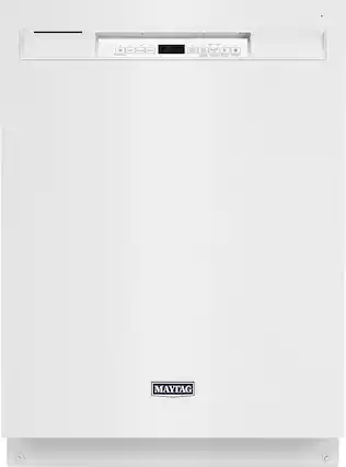 Front. Maytag - 24" Front Control Built-In Dishwasher with Stainless Steel Tub, Dual Power Filtration, 50 dBA - White.
