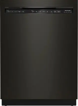 Front. KitchenAid - 24" Front Control Built-In Dishwasher with Stainless Steel Tub, PrintShield Finish, 3rd Rack, 39 dBA - Black stainless steel.