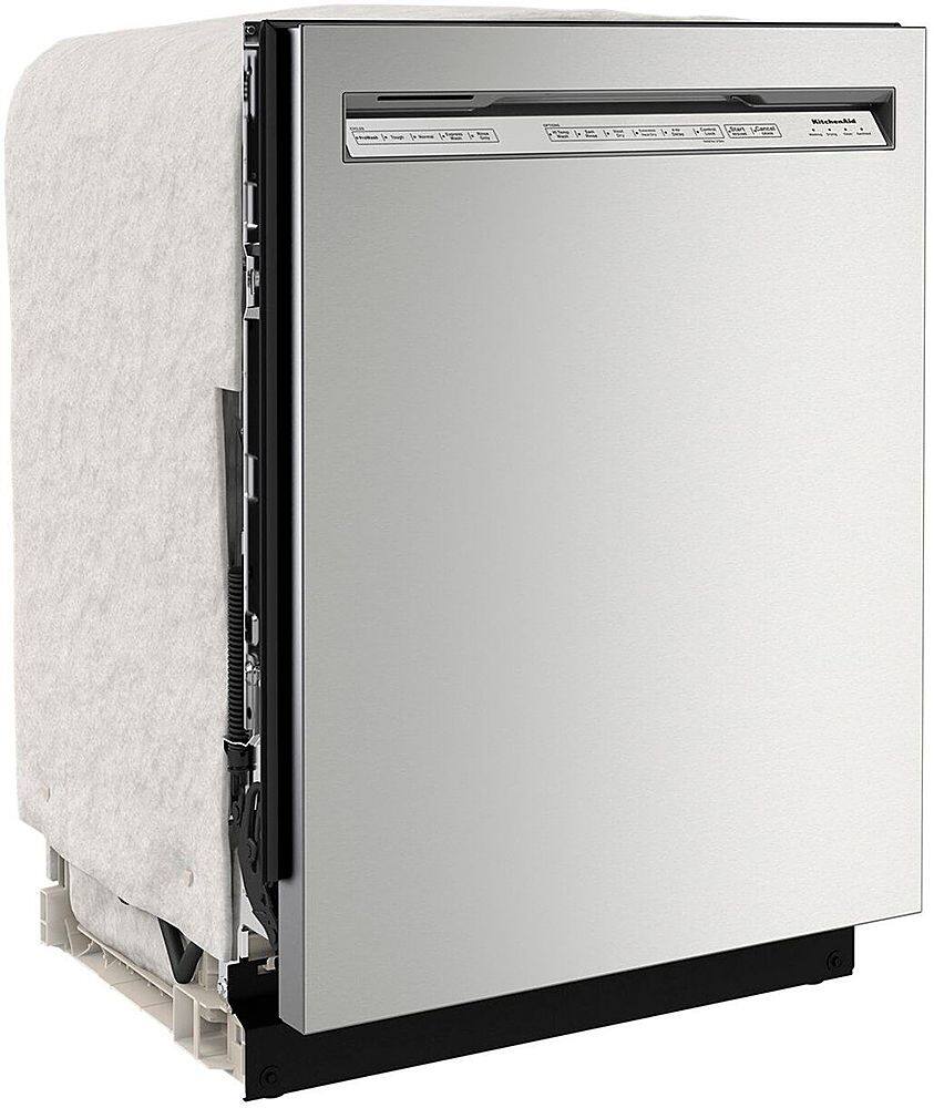 Angle. KitchenAid - 24" Front Control Built-In Stainless Steel Tub Dishwasher with 3rd Rack, 30+ Total Wash Jets, 39 dBA - Stainless steel.