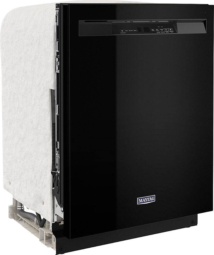 Left. Maytag - 24" Front Control Built-In Dishwasher with Stainless Steel Tub, Dual Power Filtration, 50 dBA - Black.