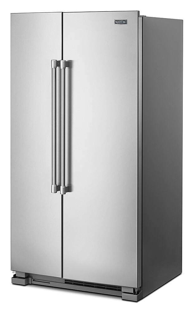 Left. Maytag - 25 Cu. Ft. Side-by-Side Freestanding Refrigerator, Fingerprint Resistant - Stainless Steel.