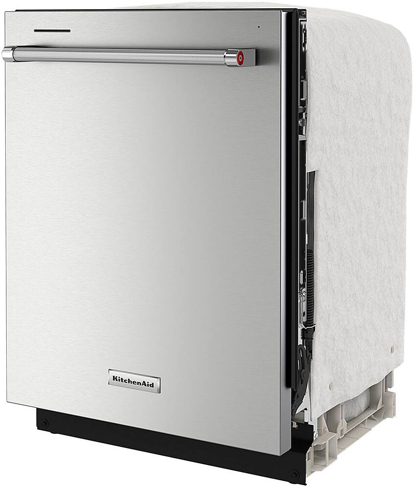 Angle. KitchenAid - 24" Front Control Built-In Dishwasher with Stainless Steel Tub, ProWash Cycle, 3rd Rack, 39 dBA - Stainless steel.