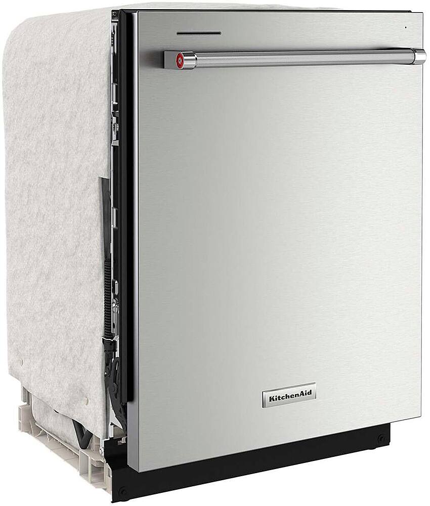 Left. KitchenAid - 24" Front Control Built-In Dishwasher with Stainless Steel Tub, ProWash Cycle, 3rd Rack, 39 dBA - Stainless steel.