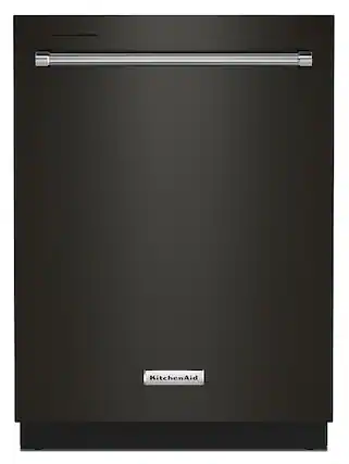 Front. KitchenAid - 24" Top Control Built-In Dishwasher with Stainless Steel Tub, PrintShield Finish, 3rd Rack, 39 dBA - Black stainless steel.