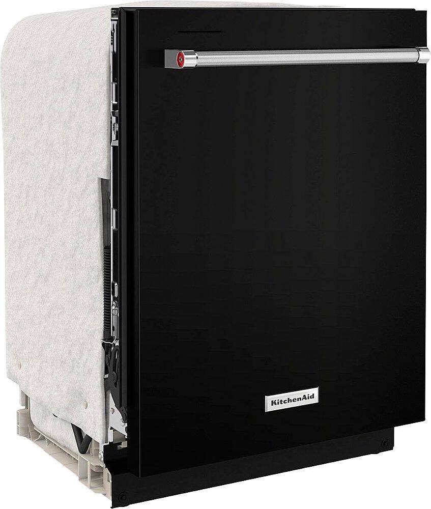 Angle. KitchenAid - 24" Top Control Built-In Dishwasher with Stainless Steel Tub, ProWash Cycle, 3rd Rack, 39 dBA - Black.