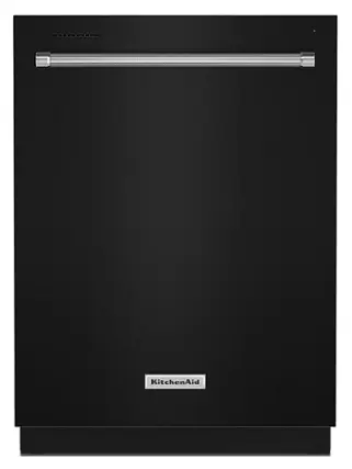 Front. KitchenAid - 24" Top Control Built-In Dishwasher with Stainless Steel Tub, ProWash Cycle, 3rd Rack, 39 dBA - Black.