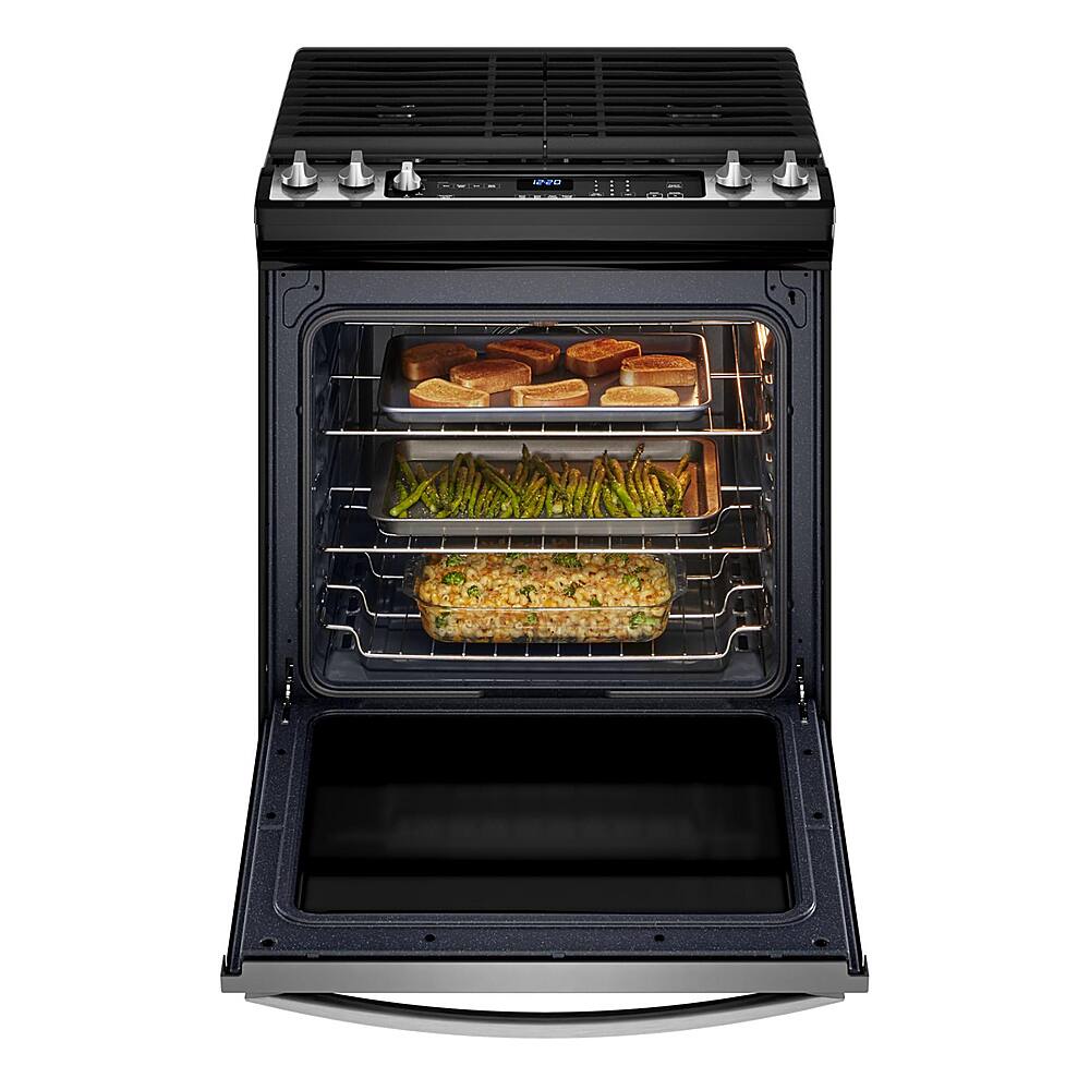 Left. Whirlpool - 5.8 Cu. Ft. Freestanding Gas True Convection Range with Air Fry for Frozen Foods - Fingerprint Resistant Stainless Steel.