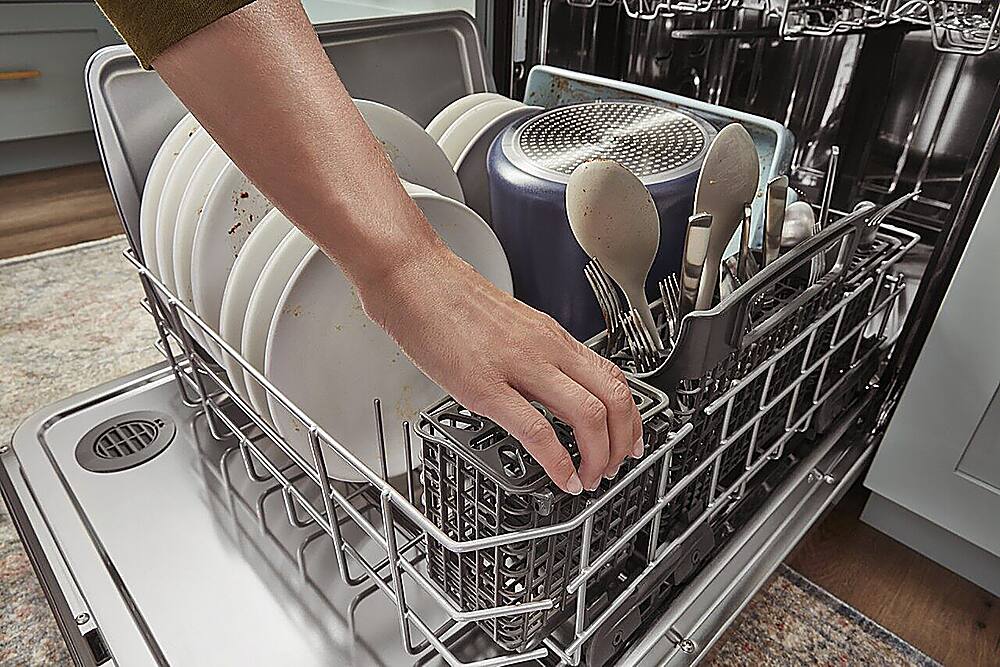 Alt View 28. Whirlpool - 24" Top Control Built-In Dishwasher with Stainless Steel Tub, Large Capacity & 3rd Rack, 47 dBA - Black stainless steel.