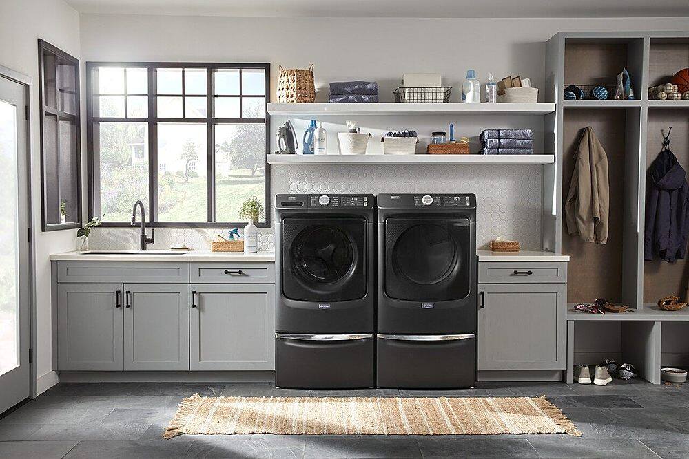 Alt View 15. Maytag - 4.5 Cu. Ft. High-Efficiency Stackable Front Load Washer with Steam and Fresh Spin - Volcano Black.
