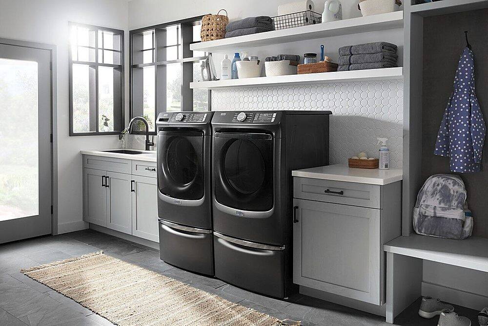 Alt View 16. Maytag - 4.5 Cu. Ft. High-Efficiency Stackable Front Load Washer with Steam and Fresh Spin - Volcano Black.