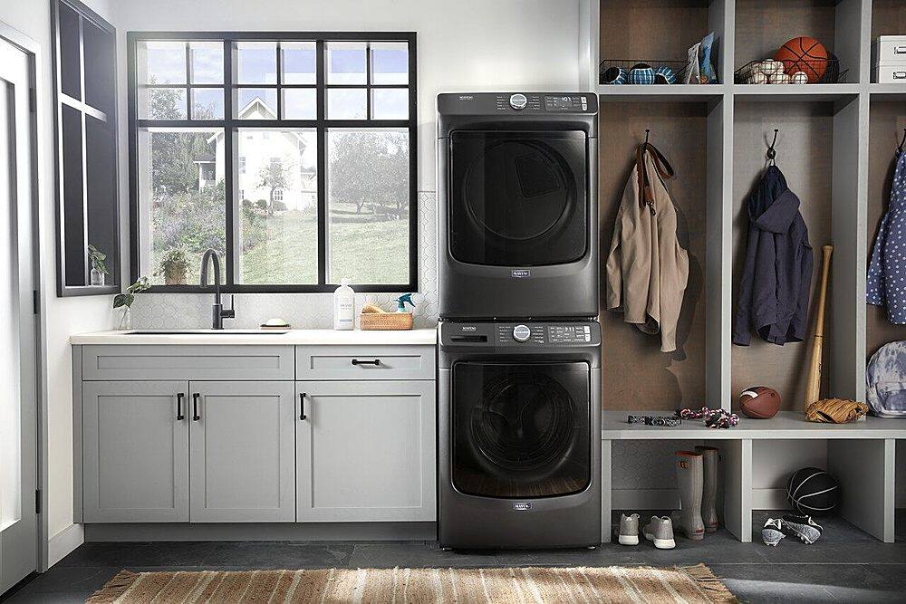 Alt View 17. Maytag - 4.5 Cu. Ft. High-Efficiency Stackable Front Load Washer with Steam and Fresh Spin - Volcano Black.