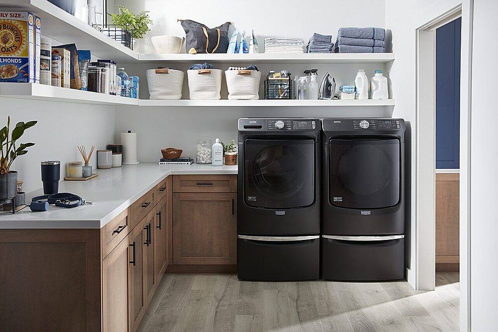 Alt View 18. Maytag - 4.5 Cu. Ft. High-Efficiency Stackable Front Load Washer with Steam and Fresh Spin - Volcano Black.