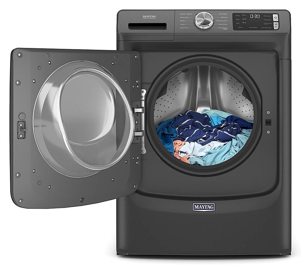 Alt View 6. Maytag - 4.5 Cu. Ft. High-Efficiency Stackable Front Load Washer with Steam and Fresh Spin - Volcano Black.