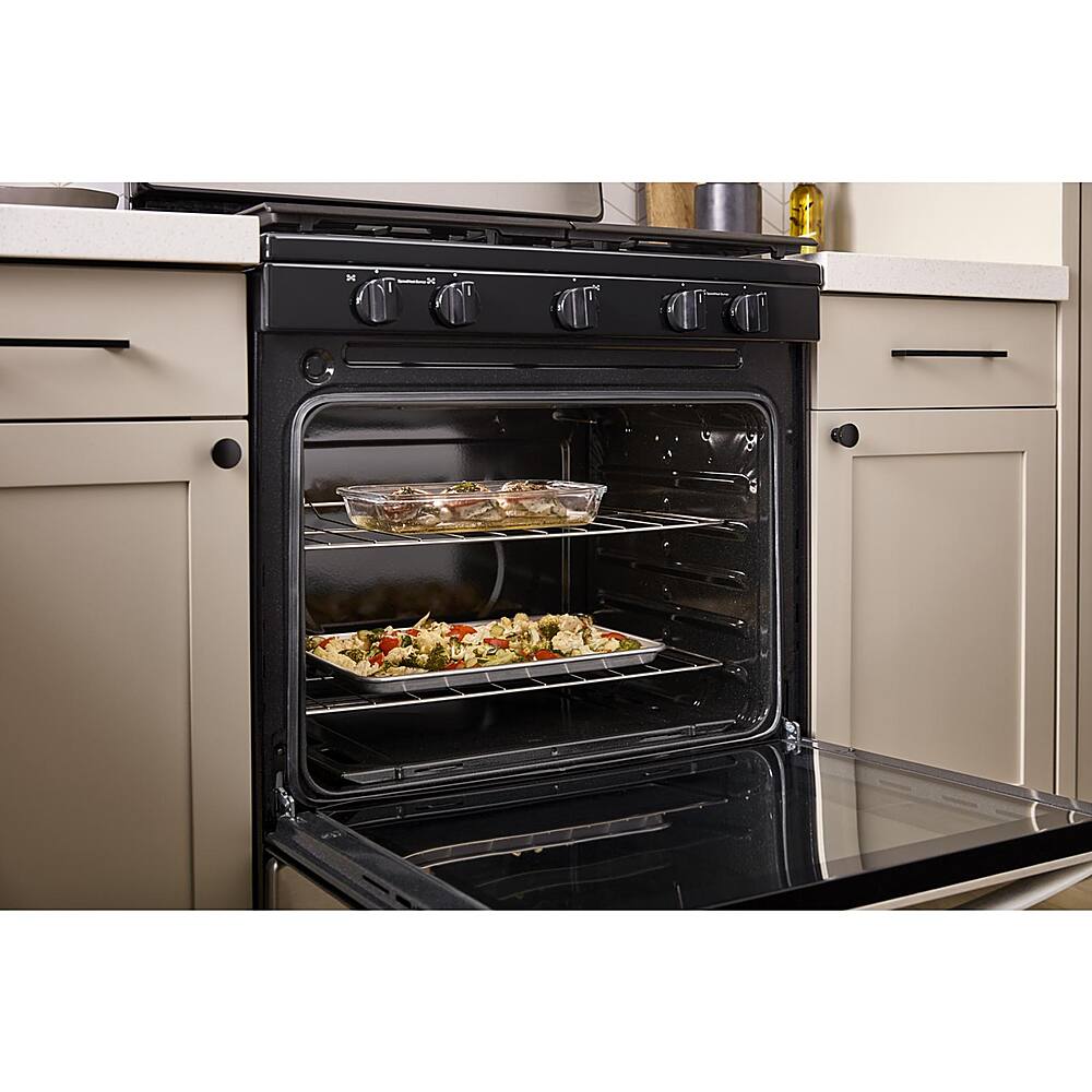 Left. Whirlpool - 5.1 Cu. Ft. Freestanding Gas Range with Broiler Drawer - Black.