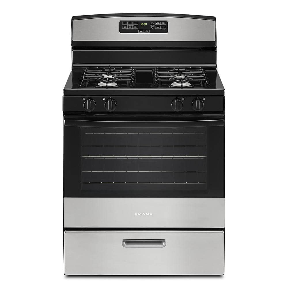 Front. Amana - 5.1 Cu. Ft. Freestanding Gas Range with Bake Assist Temps - Stainless Steel.