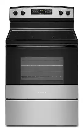 Front. Amana - 4.8 Cu. Ft. Freestanding Electric Range - Stainless Steel.