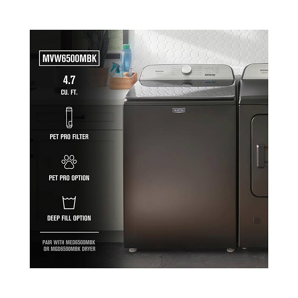 Alt View 16. Maytag - 4.7 Cu. Ft. High Efficiency Top Load Washer with Pet Pro System - Volcano Black.