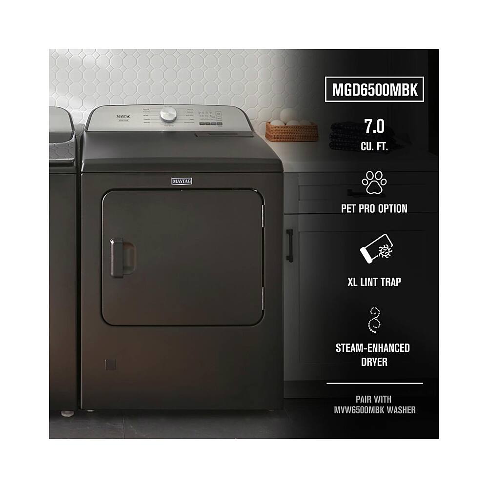 Alt View 12. Maytag - 7.0 Cu. Ft. Gas Dryer with Steam and Pet Pro System - Volcano Black.