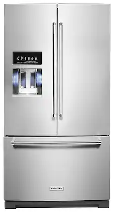 Front. KitchenAid - 27 Cu. Ft. French Door Refrigerator with External Water and Ice Dispenser - Stainless Steel with PrintShield Finish.