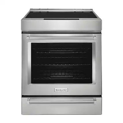Front. KitchenAid - 6.4 Cu. Ft. Slide-In Electric Induction Convection Range with Air Fry - Stainless Steel.