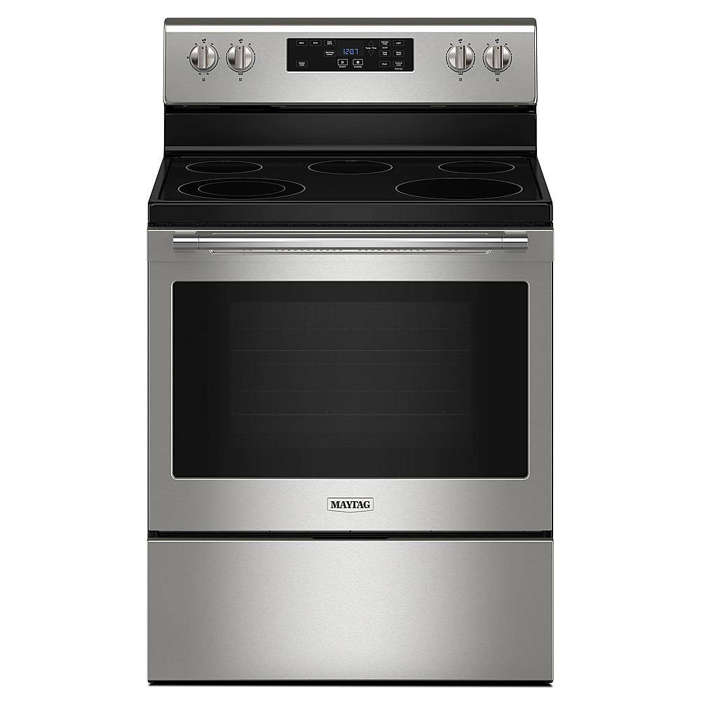 Front. Maytag - 5.3 Cu. Ft. Freestanding Electric Range with Steam Clean - Stainless Steel.