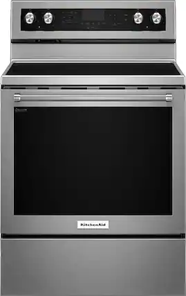 Front. KitchenAid - 6.4 Cu. Ft. Self-Cleaning Freestanding Electric Convection Range - Stainless steel.