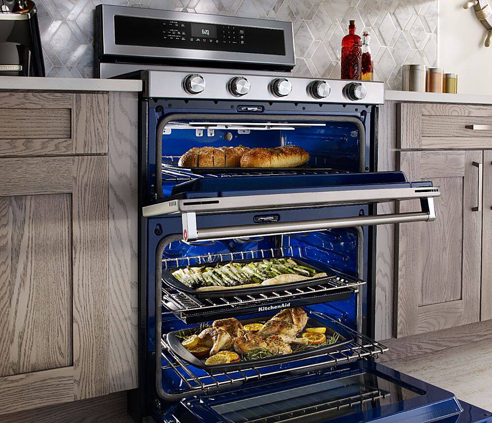 Alt View 12. KitchenAid - 6.7 Cu. Ft. Self-Cleaning Freestanding Double Oven Dual Fuel Convection Range - Stainless steel.