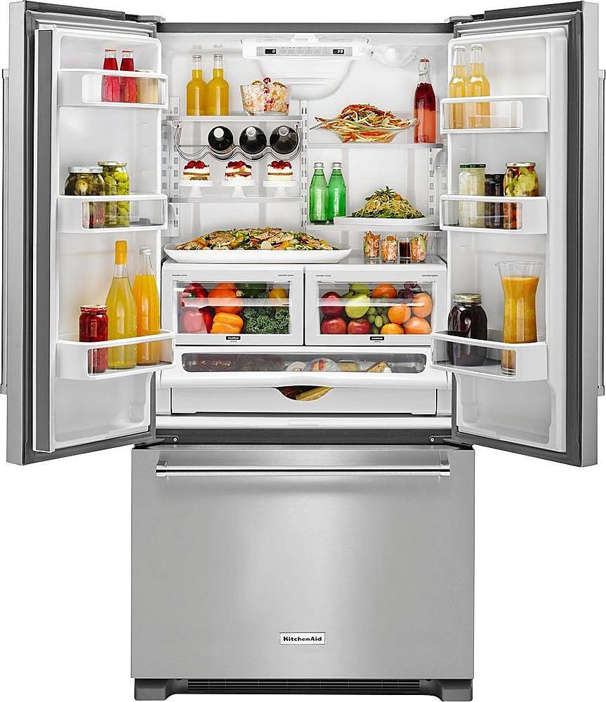 Angle. KitchenAid - 21.9 Cu. Ft. French Door Counter-Depth Refrigerator - Stainless steel.
