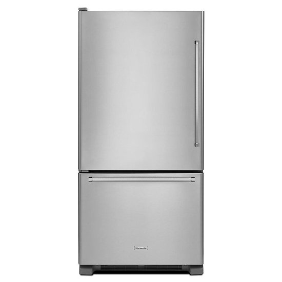Front. KitchenAid - 19 Cu. Ft. Bottom-Freezer Refrigerator with Produce Preserver - Stainless Steel.