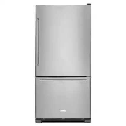 Front. KitchenAid - 19 Cu. Ft. Bottom-Freezer Refrigerator with Produce Preserver - Stainless Steel.