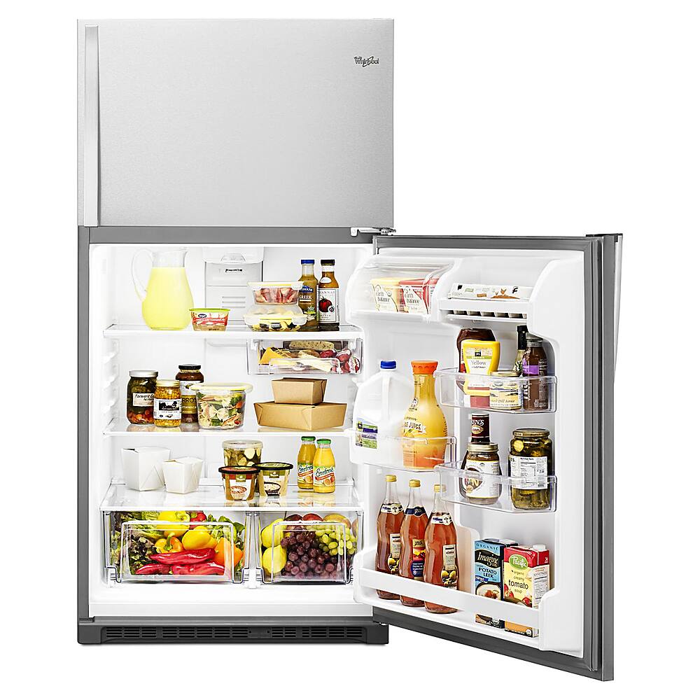 Left. Whirlpool - 20.5 Cu. Ft. Top-Freezer Refrigerator - Monochromatic Stainless Steel.
