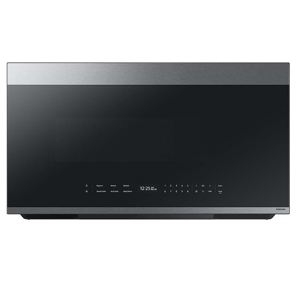 Front. Samsung - OPEN BOX Bespoke 2.1 Cu. Ft. Over-the-Range Microwave with Sensor Cooking and Auto Dimming Glass Touch Controls - Stainless Steel.