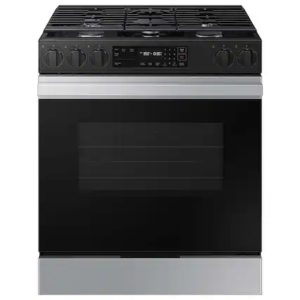 Front. Samsung - OPEN BOX Bespoke 6.0 Cu. Ft. Slide-In Gas Range with Precision Knobs - Stainless Steel.