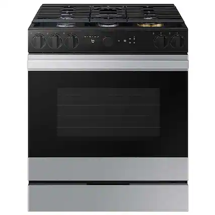 Front. Samsung - OPEN BOX Bespoke 6.0 Cu. Ft. Slide-In Gas Range with Air Sous Vide - Stainless Steel.
