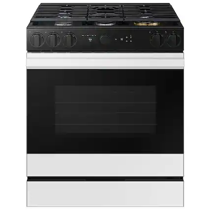 Front. Samsung - OPEN BOX Bespoke 6.0 Cu. Ft. Slide-In Gas Range with Air Sous Vide - White Glass.