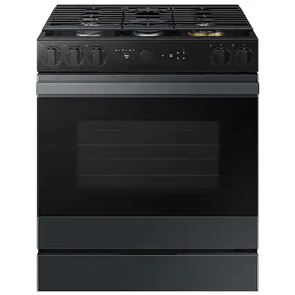 Front. Samsung - OPEN BOX Bespoke 6.0 Cu. Ft. Slide-In Gas Range with Air Sous Vide - Matte Black Steel.
