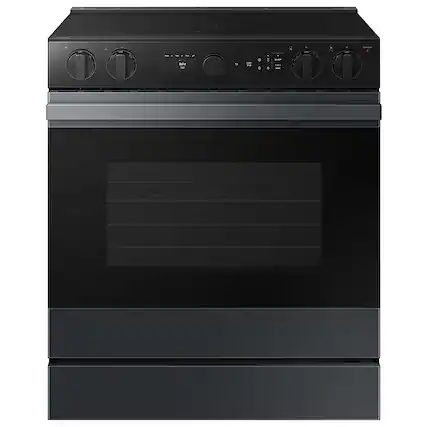 Front. Samsung - OPEN BOX Bespoke 6.3 Cu. Ft. Slide-In Electric Range with Air Sous Vide - Matte Black Steel.