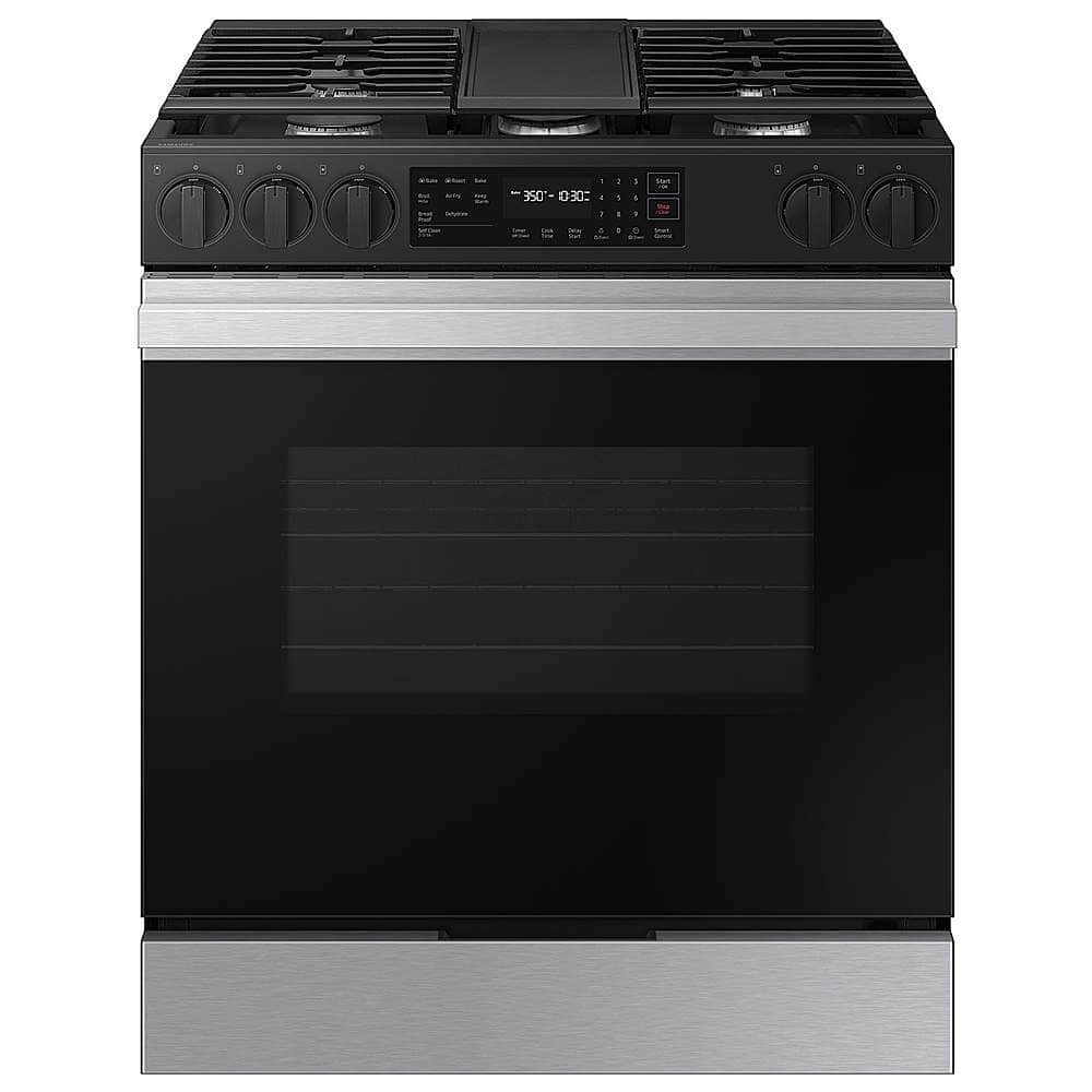 Front. Samsung - OPEN BOX Bespoke 6.0 Cu. Ft. Slide-In Gas Range with Air Fry - Stainless Steel.