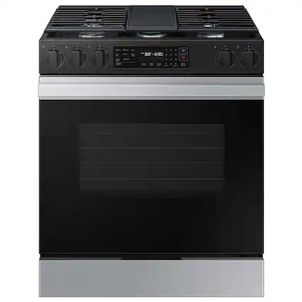 Front. Samsung - OPEN BOX Bespoke 6.0 Cu. Ft. Slide-In Gas Range with Air Fry - Stainless Steel.