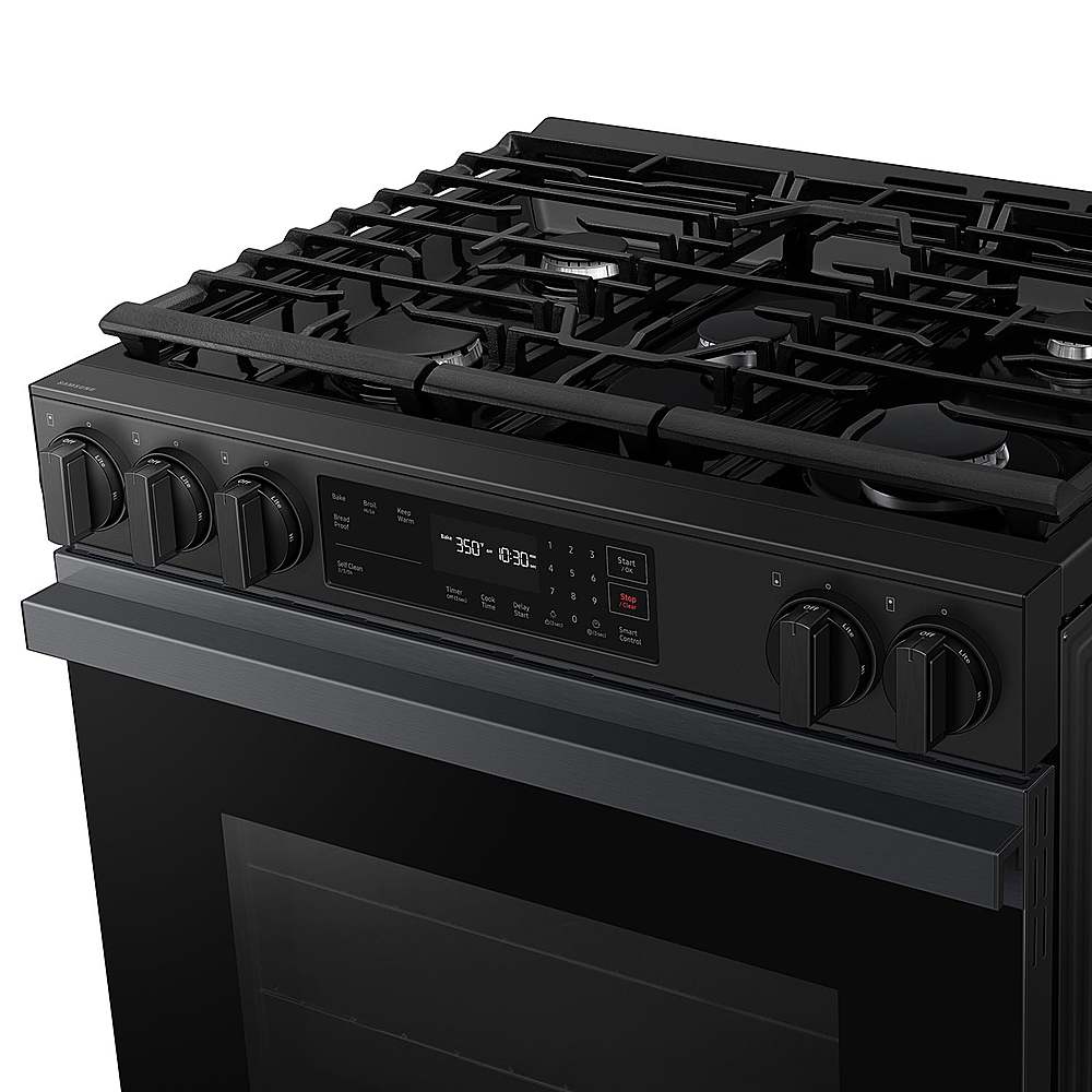 Alt View 16. Samsung - OPEN BOX Bespoke 6.0 Cu. Ft. Slide-In Gas Range with Precision Knobs - Matte Black Steel.