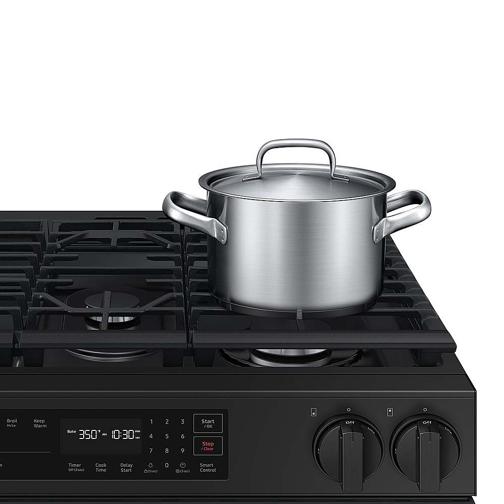 Alt View 17. Samsung - OPEN BOX Bespoke 6.0 Cu. Ft. Slide-In Gas Range with Precision Knobs - Matte Black Steel.