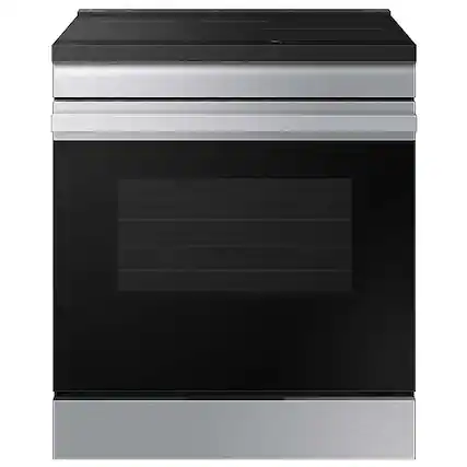 Front. Samsung - OPEN BOX Bespoke 6.3 Cu. Ft. Slide-In Electric Induction Range with Anti-Scratch Glass Cooktop - Stainless Steel.