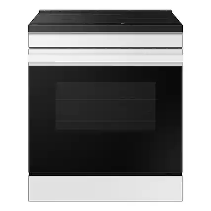 Front. Samsung - OPEN BOX Bespoke 6.3 Cu. Ft. Slide-In Electric Induction Range with Air Fry - White Glass.