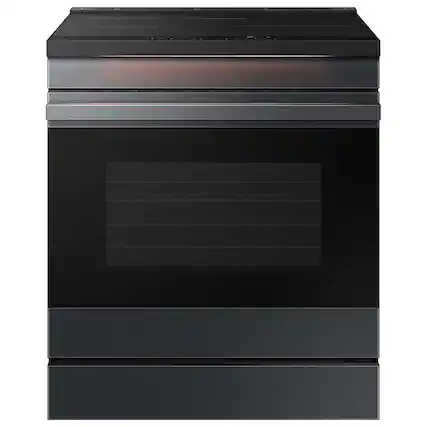 Front. Samsung - OPEN BOX Bespoke 6.3 Cu. Ft. Slide-In Electric Induction Range with Ambient Edge Lighting - Matte Black Steel.
