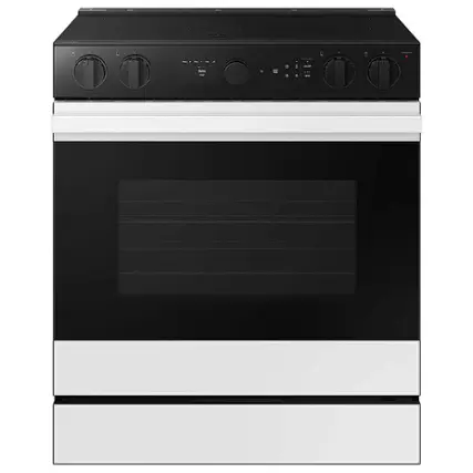 Front. Samsung - OPEN BOX Bespoke 6.3 Cu. Ft. Slide-In Electric Range with Air Sous Vide - White Glass.