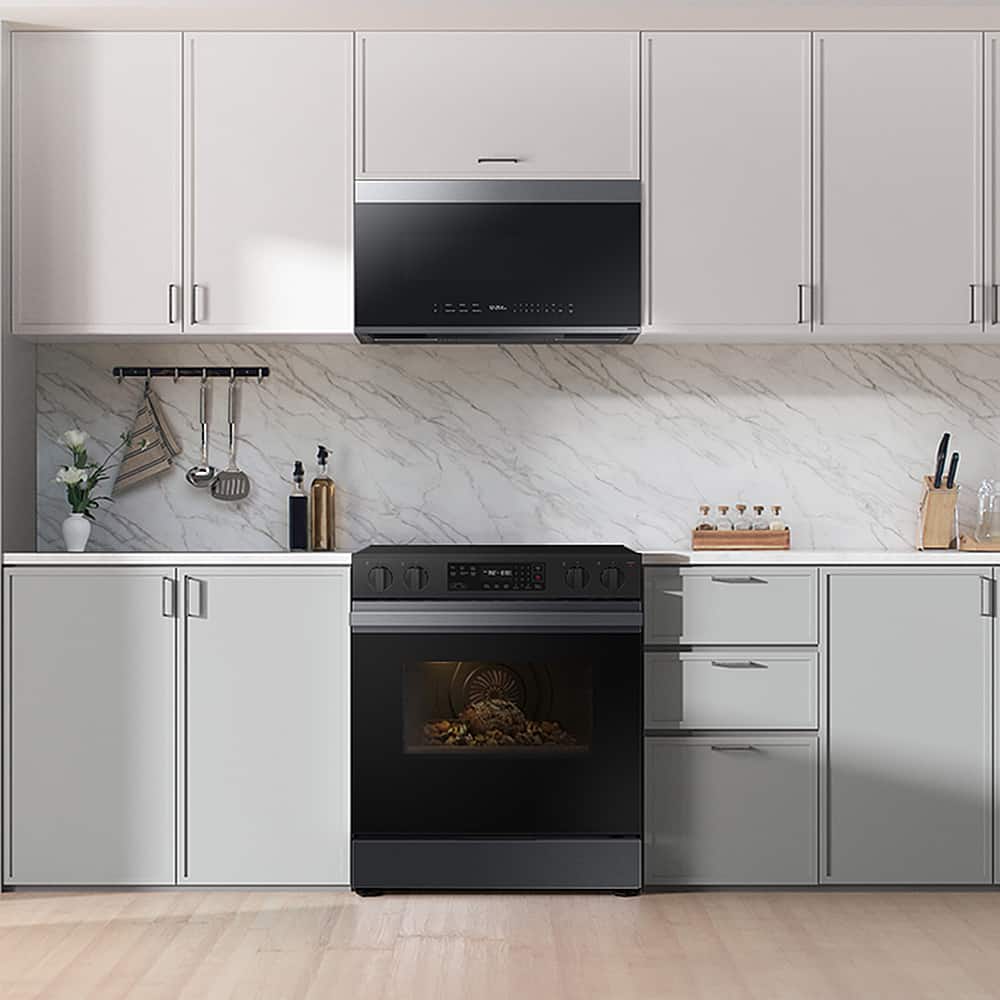 Alt View 11. Samsung - OPEN BOX Bespoke 6.3 Cu. Ft. Slide-In Electric Range with Precision Knobs - Matte Black Steel.
