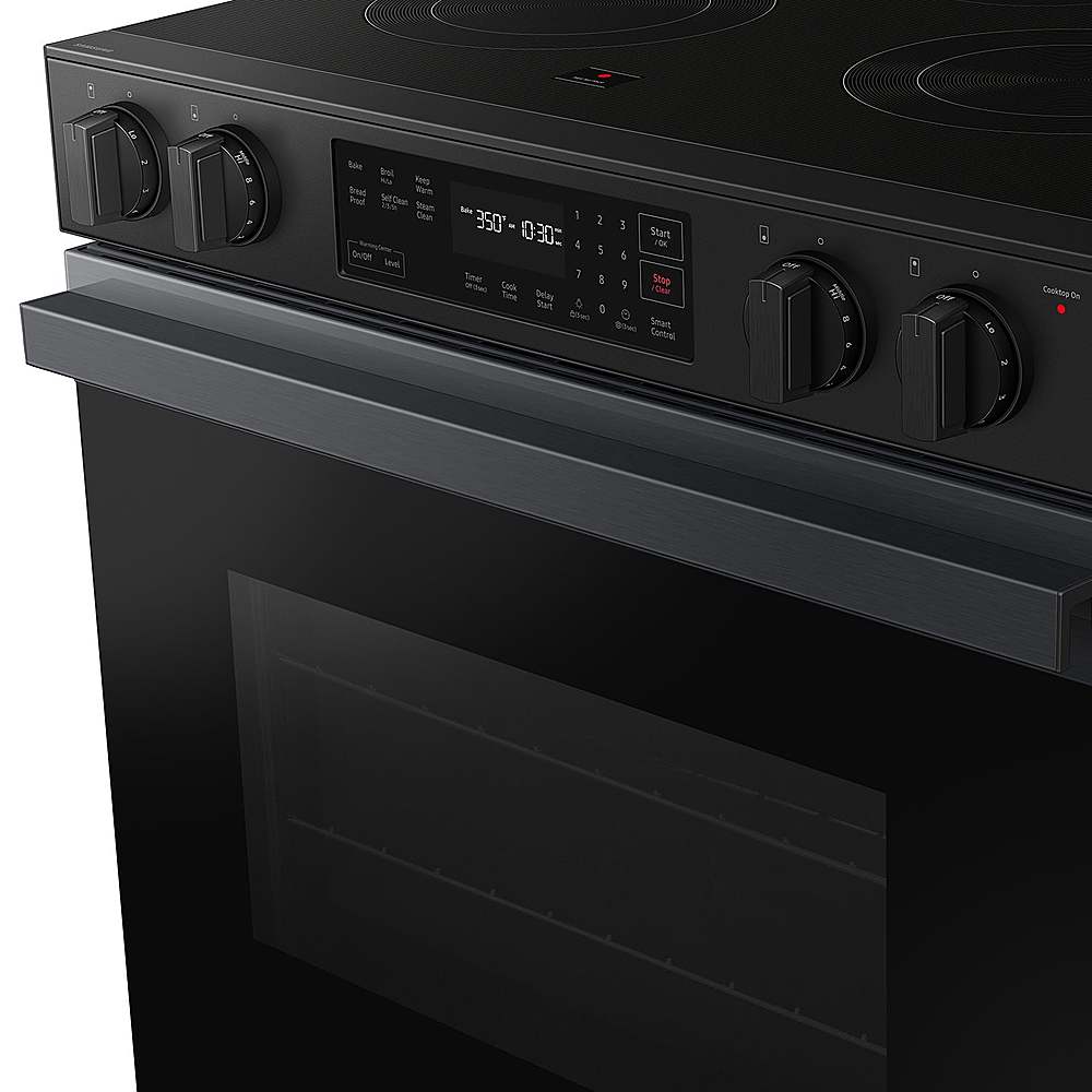 Alt View 17. Samsung - OPEN BOX Bespoke 6.3 Cu. Ft. Slide-In Electric Range with Precision Knobs - Matte Black Steel.