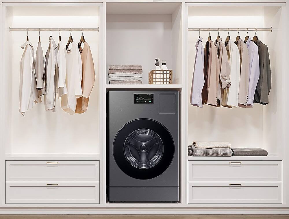 Alt View 19. Samsung - OPEN BOX Bespoke AI 5.3 Cu. Ft. All-in-One Washer & Dryer Combo with Super Speed Wash and Ventless Heat Pump Dryer - Dark Steel.