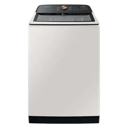 Front. Samsung - OPEN BOX 5.5 Cu. Ft. High-Efficiency Smart Top Load Washer with Auto Dispense System - Ivory.